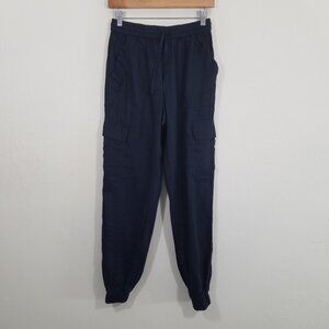 Magaschoni 100% Linen Navy Blue Cargo Jogger Pull-On Pants Size M